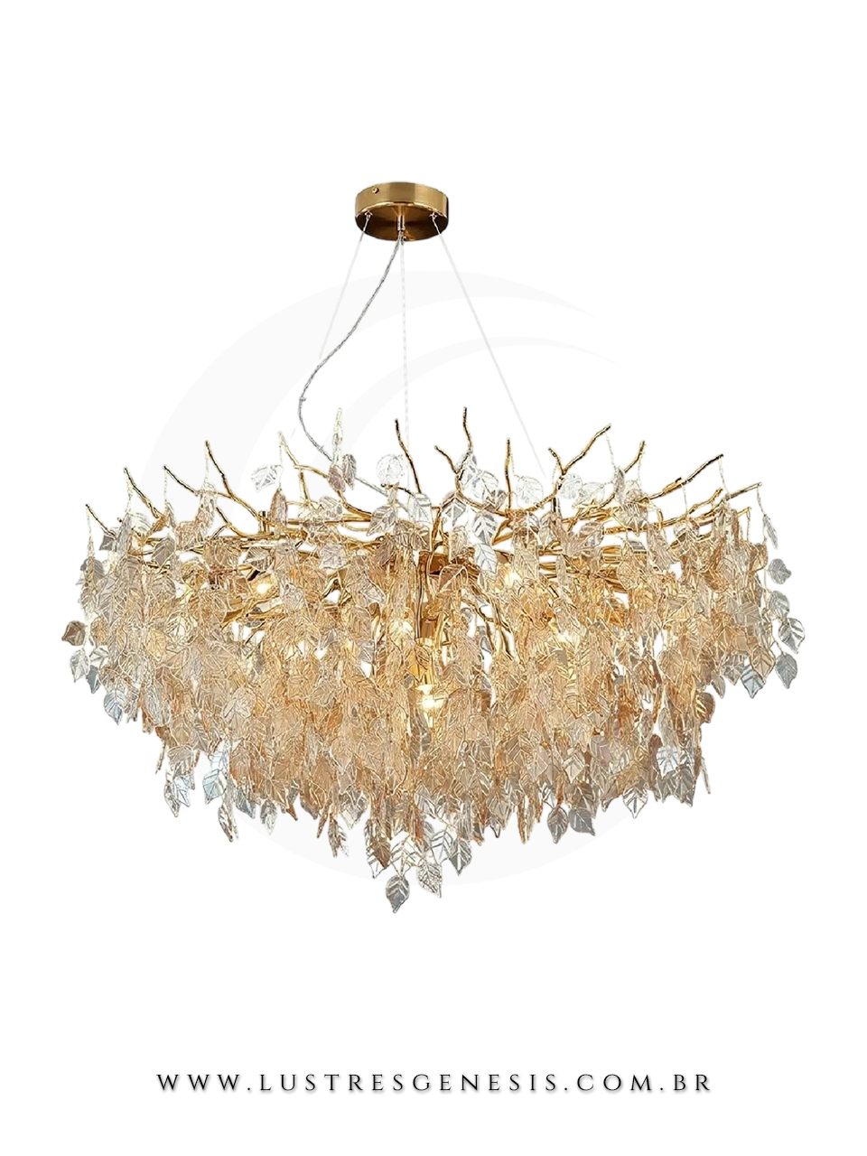 Lustre Pendente Decorativo Cristal Folhas Dourado Design Artistico para Sala Estar Jantar Hall Escadas Pe Direito Duplo